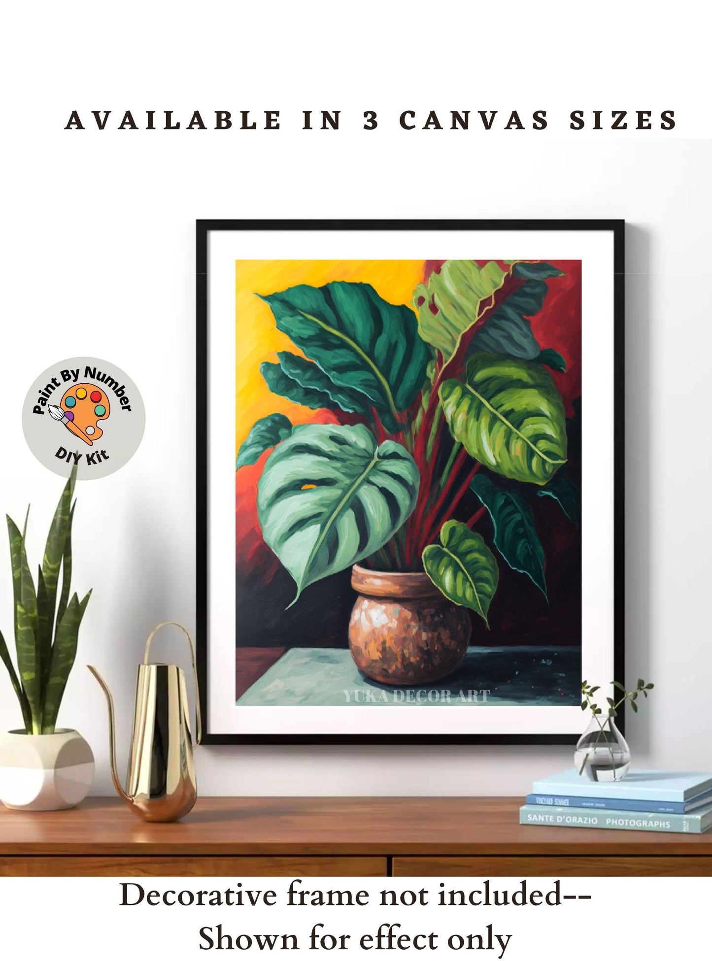 PAINT by NUMBERS Adult ,House Plants In Rustic Container , Easy DIY Beginners Paint Kit , Wall Art Gift for Mom Grandmom