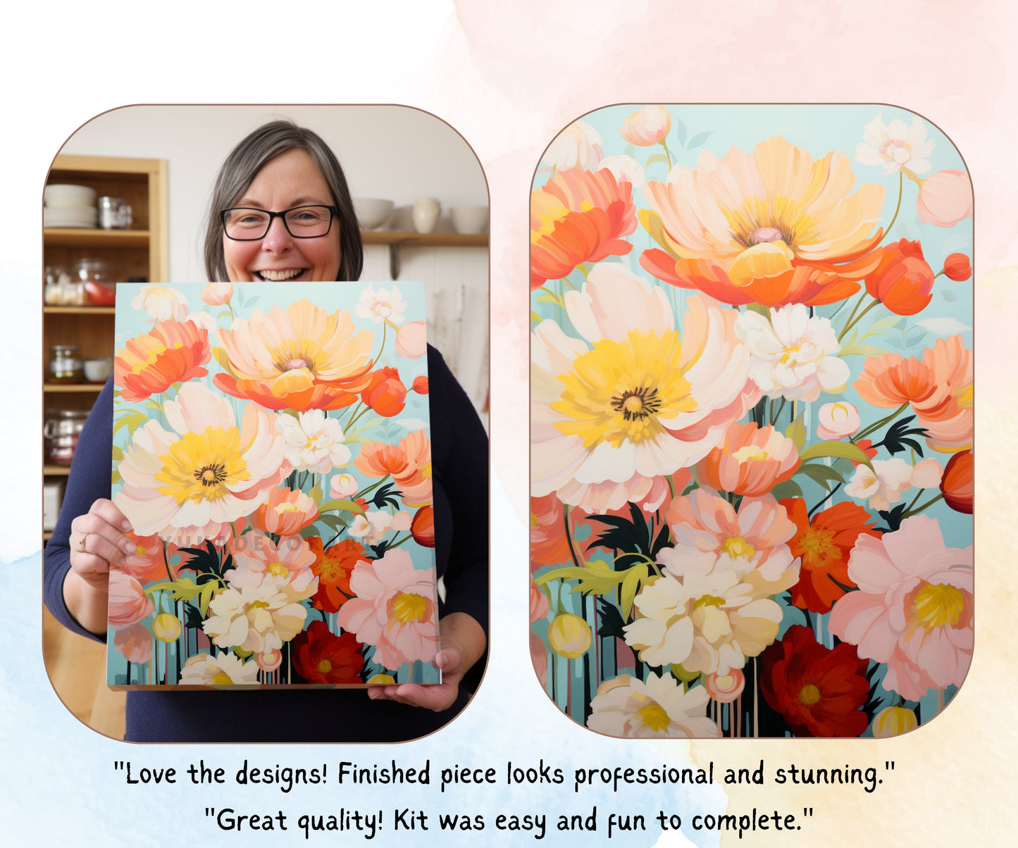 Flowers PAINT by NUMBER Kit Adults | Set Of 2 | WildFlowers DIY Painting Easy Beginners Hobby Kit Wall Art Anniversary Gift Girlfriend Mom