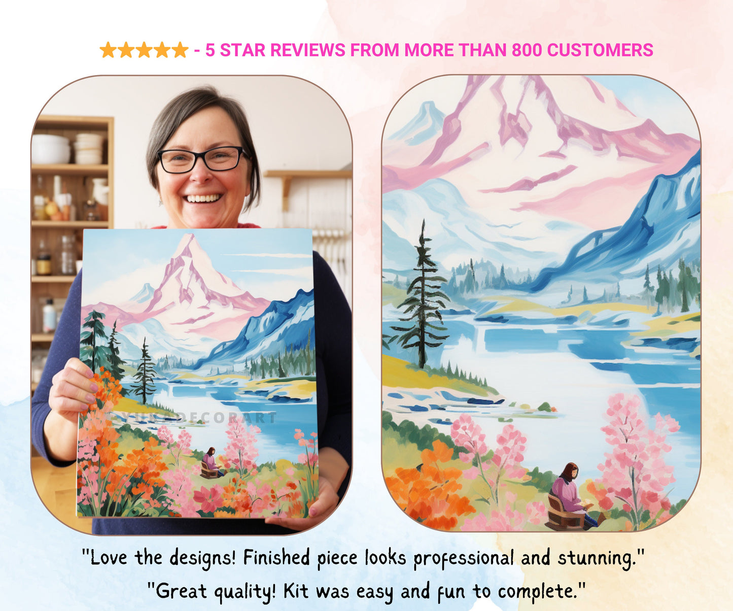 PAINT by NUMBERS Kit Adult | Mountain Flowers Pastel Colors Landscape Minimalist DIY Painting Beginners Acrylic Paint Kit Gift For Grandma