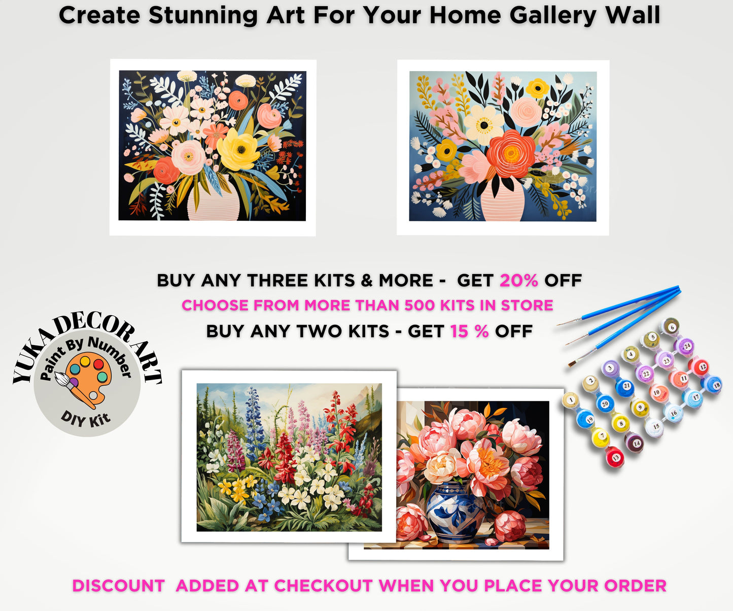 Floral PAINT by NUMBERS Kit Adults Flower Vase Bouquet DIY Painting Easy Beginners Canvas Kit Wall Art Christmas Birthday Gift Girlfriend