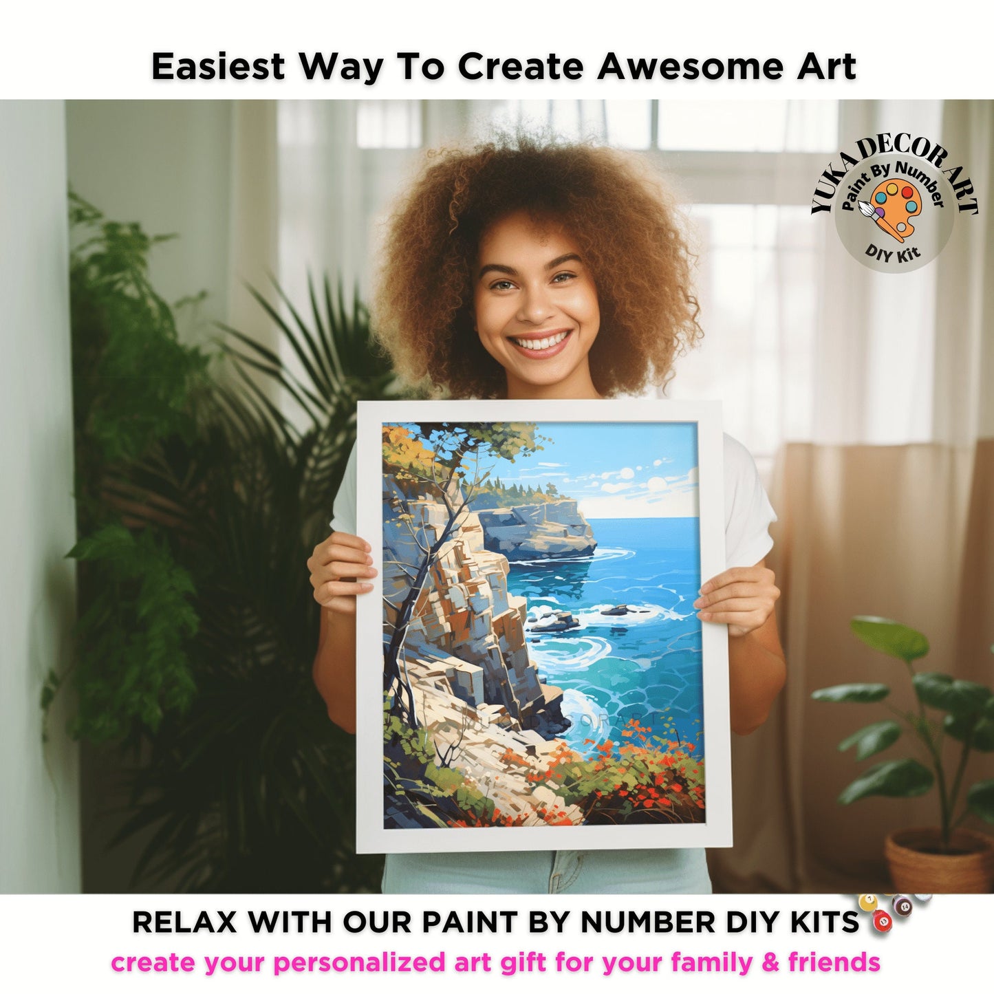 Rocky Seascape PAINT by NUMBER Adult Kit , Scenic Coastal Art Easy Beginner Acrylic Painting DIY Kit Art Gift For Grandma