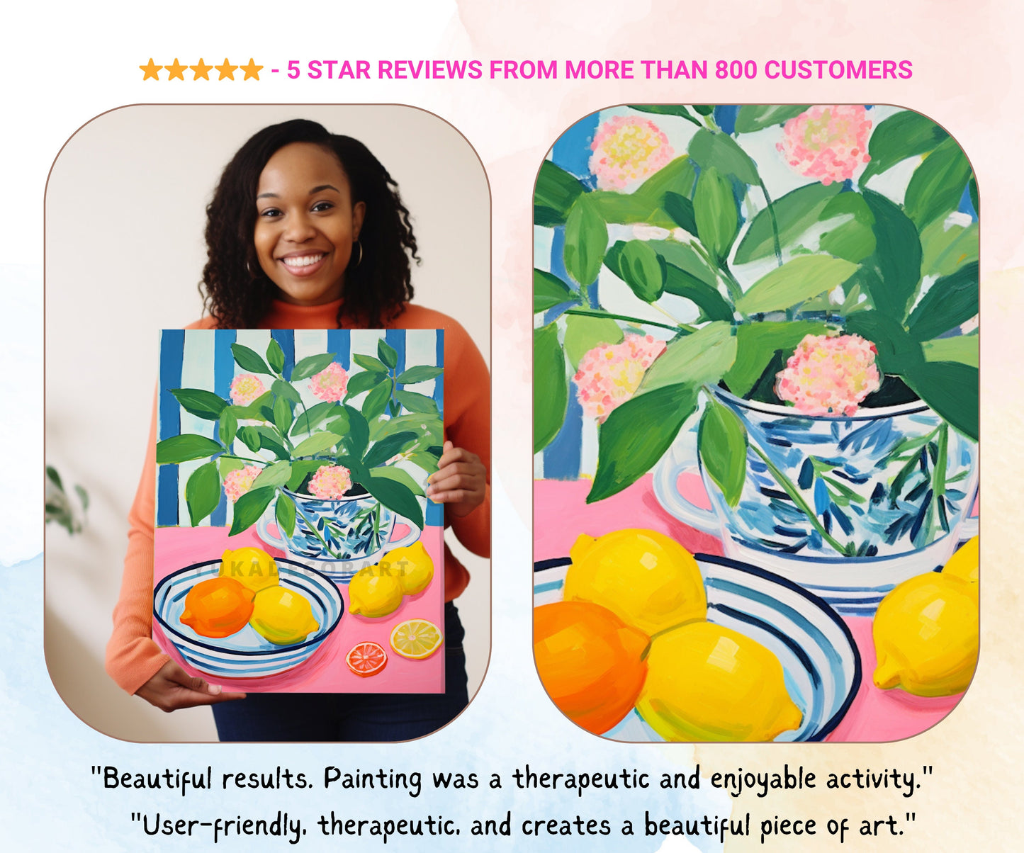 PAINT by NUMBER Kit Adult, Tablescape Kitchen Art , Oranges and Vase Still life Beginner Acrylic Painting DIY Kit Gift for Mom Grandmom Aunt