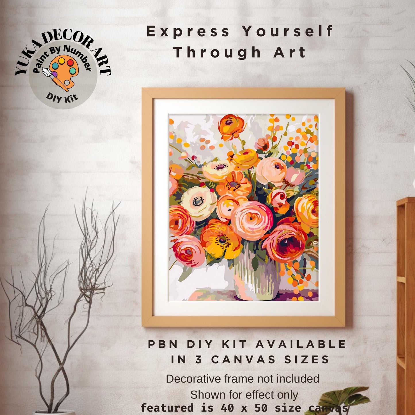 Peach Orange Flowers Paint by Numbers Kit Adult Flowers Painting Easy Beginner Paint Kit Anniversary Gift For Mom Girlfriend Bday Decor Art