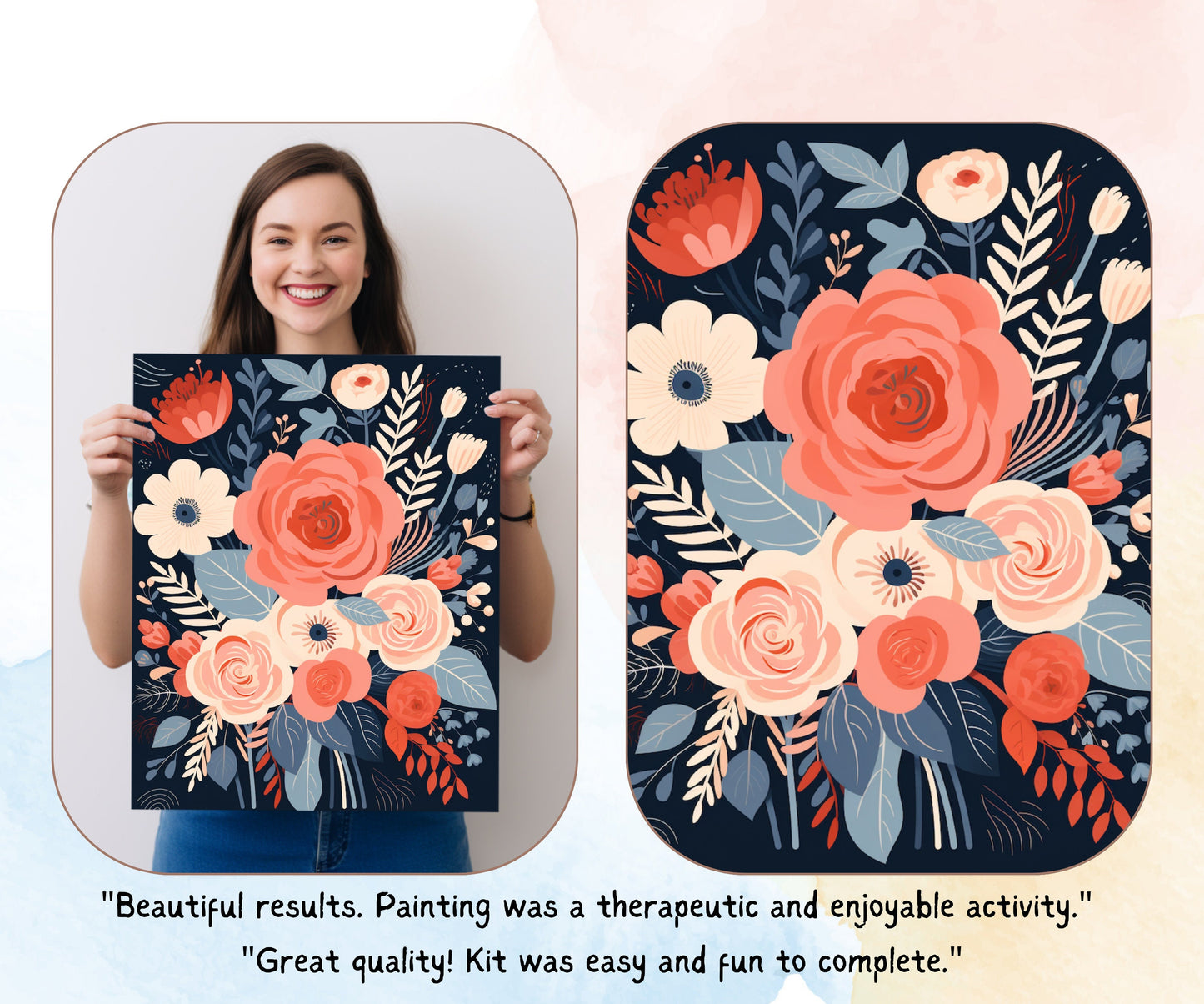 Whimsical flowers PAINT by NUMBER Kit Adults | Set Of 2 | Modern Flowers DIY Painting Easy Beginners Hobby Kit Wall Art Decor Birthday Gift