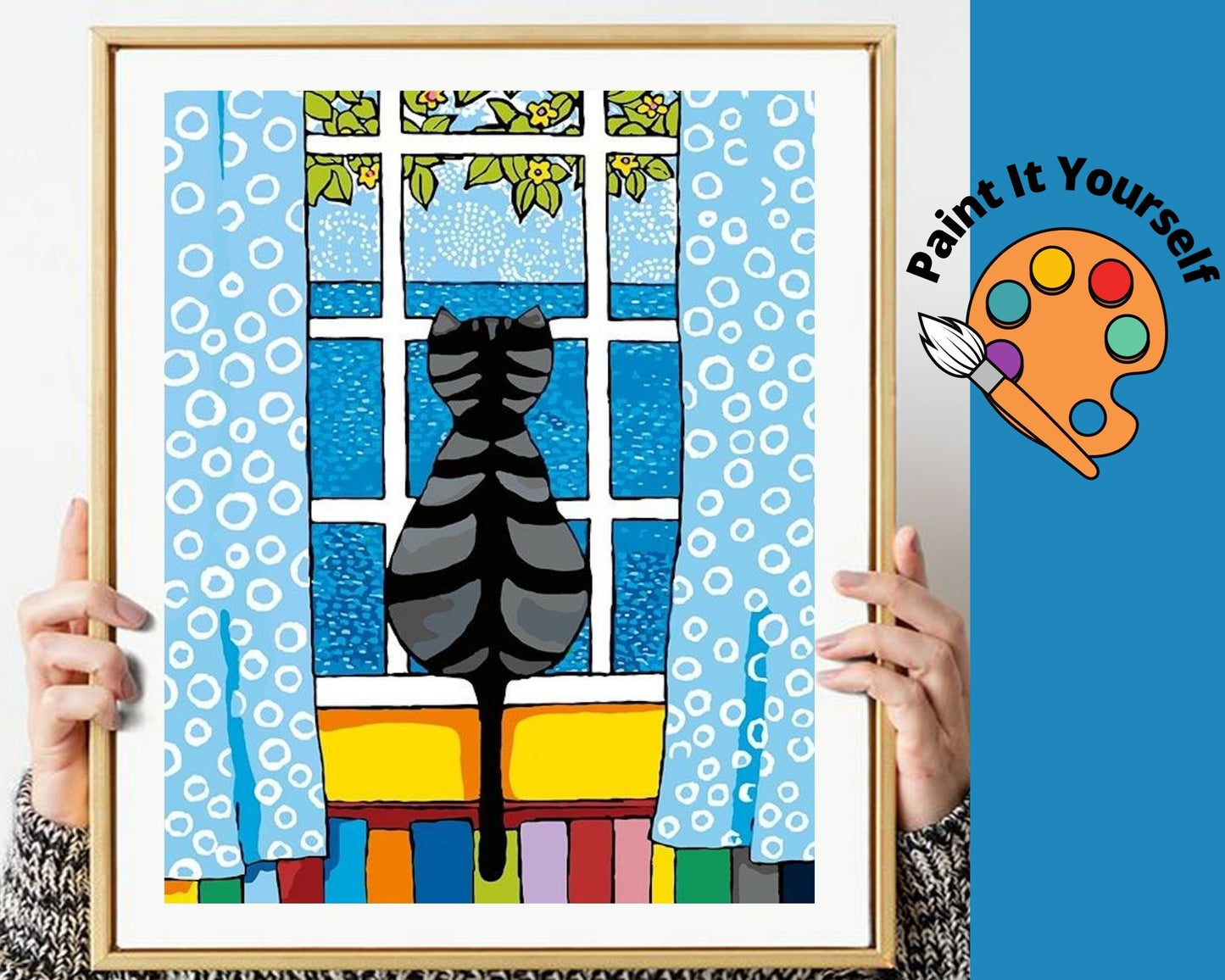 CAT GAZING OUT OF THE WINDOW - DIY Adult Paint By Number Kit