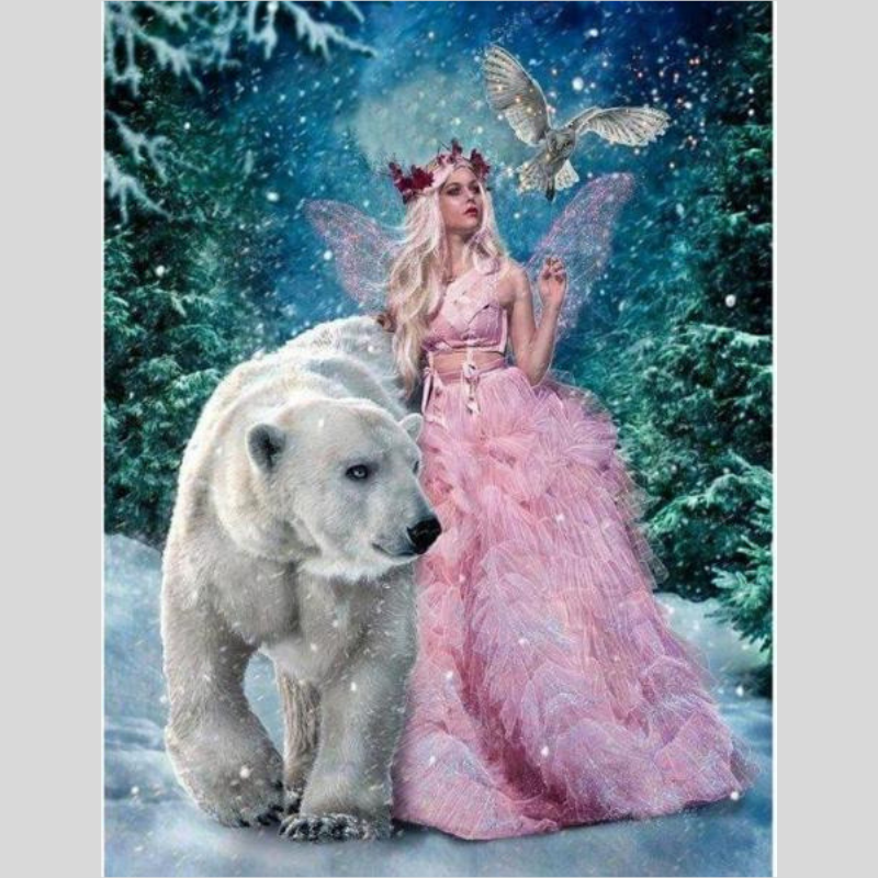 PRINCESS WITH SNOW BEAR Diamond Painting Kit - DAZZLE CRAFTER