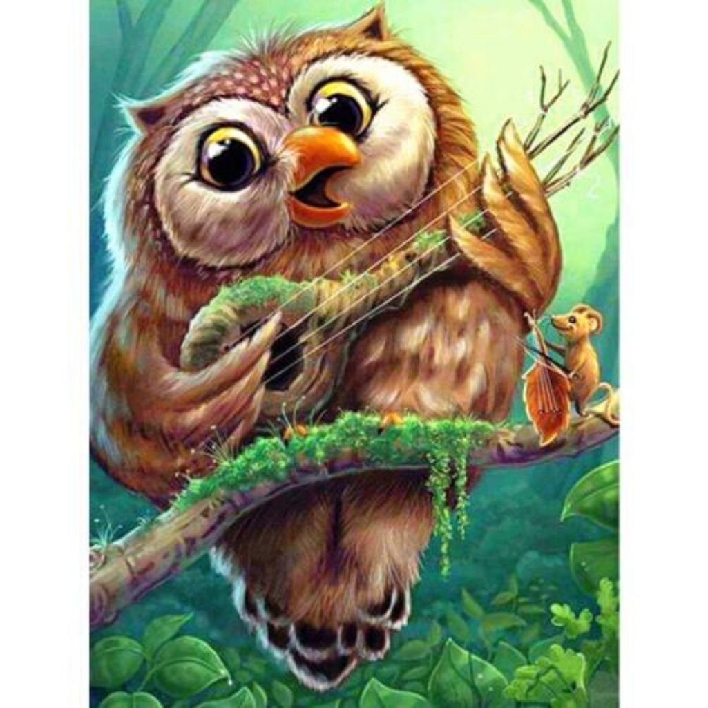 OWL PLAYING GUITAR Diamond Painting Kit