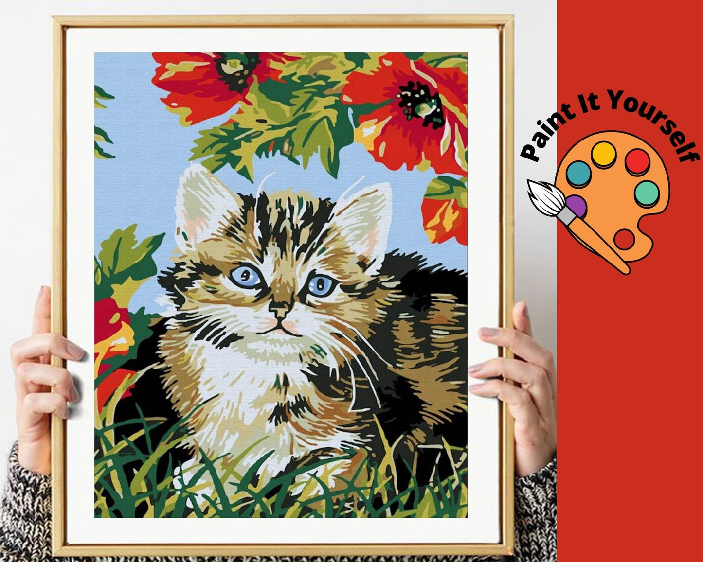 PRETTY KITTEN IN THE GARDEN - DIY Adult Paint By Number Kit