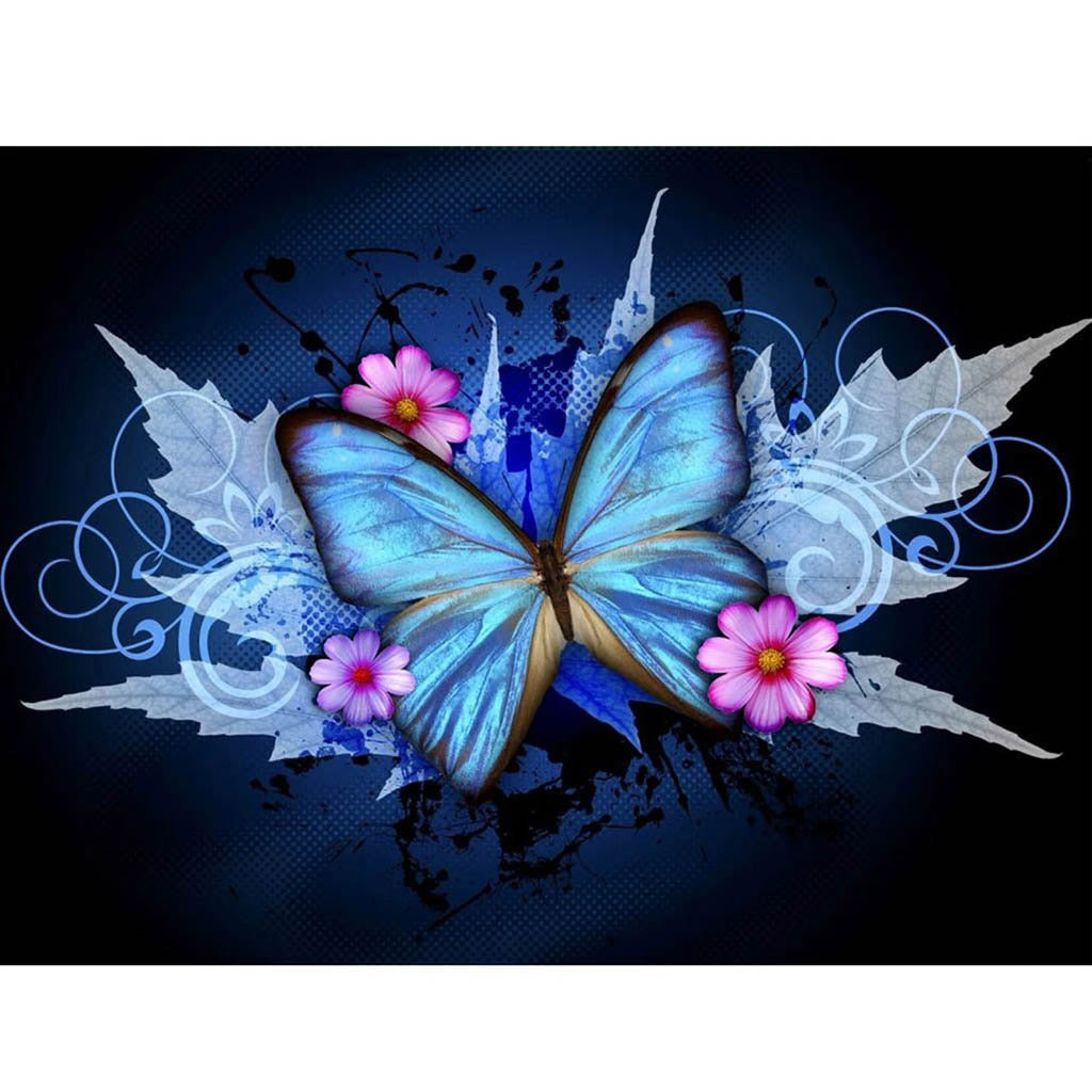 BLUE BUTTERFLY WITH PINK FLOWERS Diamond Painting Kit