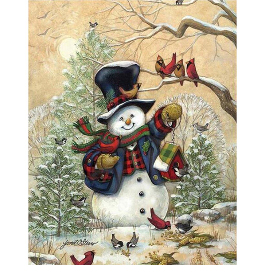 SNOWMAN AND CHIRPING BIRDS Diamond Painting Kit