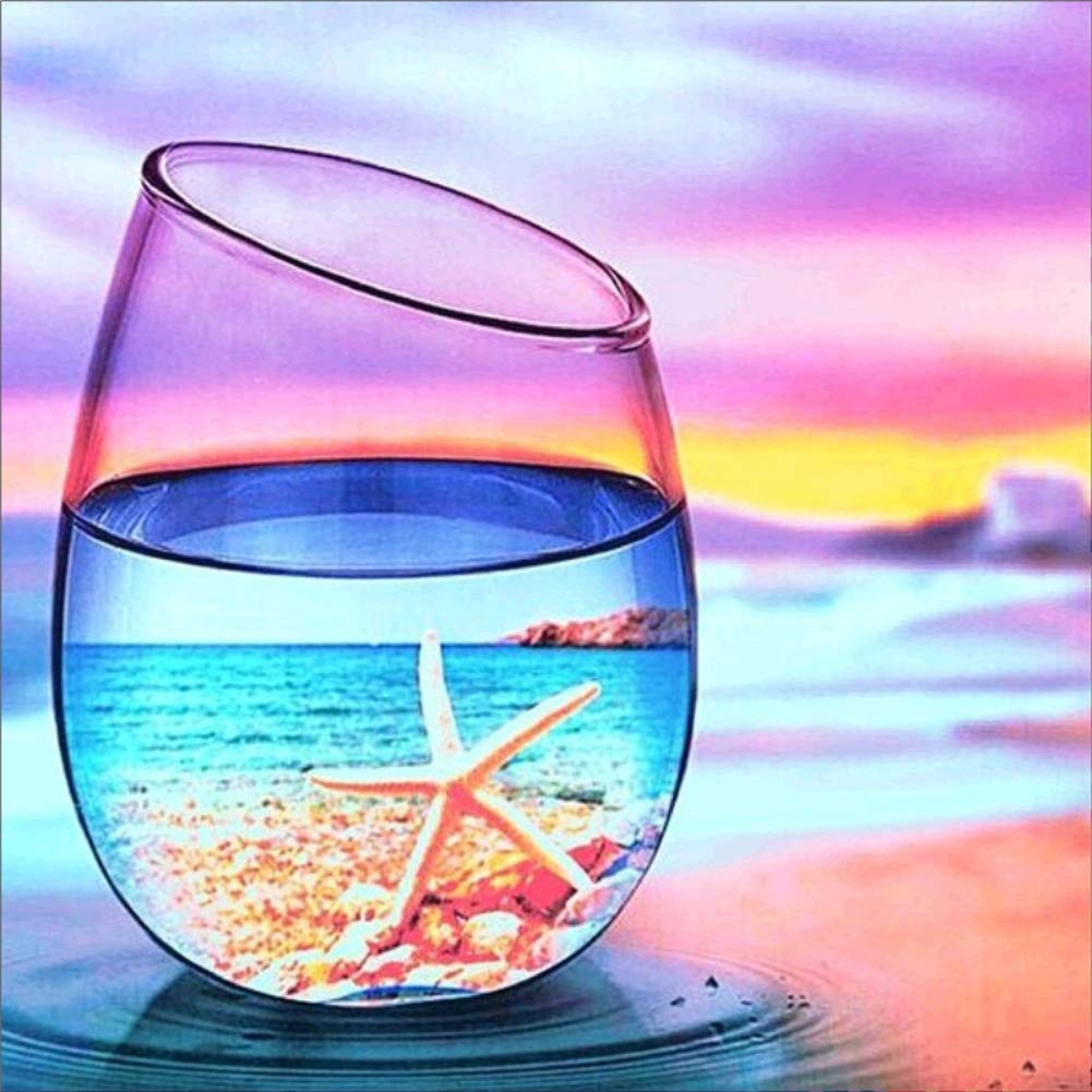 GLASS WITH STARFISH PURPLE SKY Diamond Painting Kit - DAZZLE CRAFTER