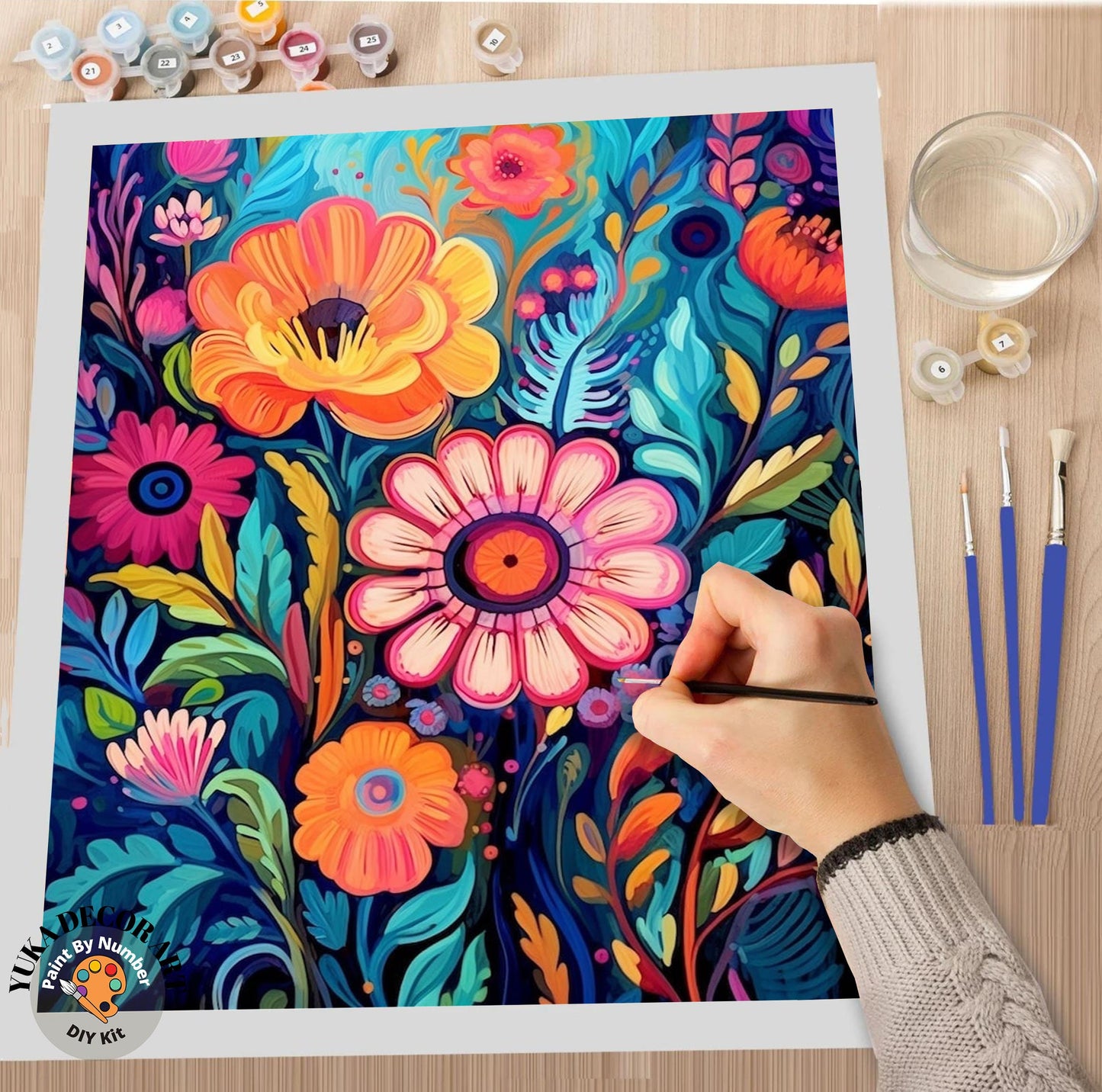 Floral PAINT by NUMBER Kit for Adults Abstract Flowers Paint Kit Easy Beginners Acrylic Paint DIY Kit Wall Art Decor Gift