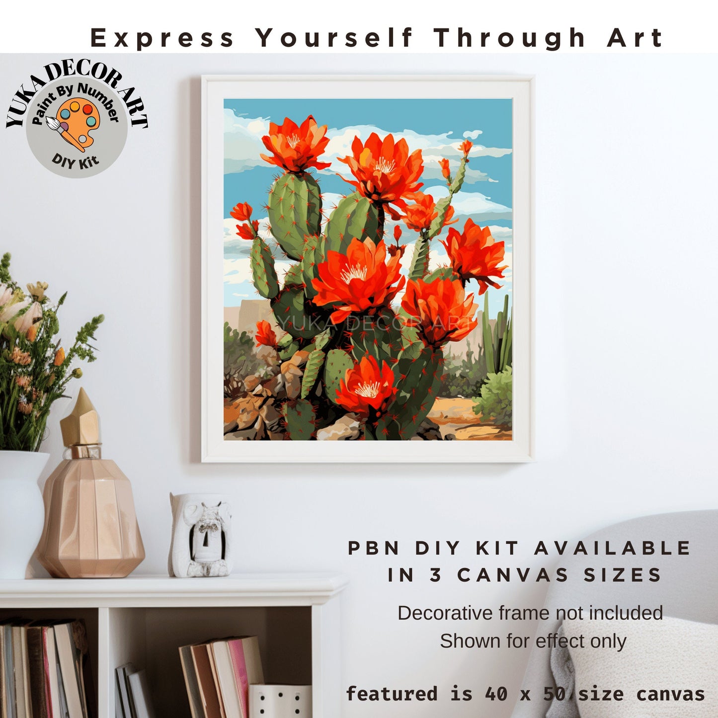 Cactus Flowers PAINT by NUMBERS Kit Adult Desert Landscape Painting DIY Color by Numbers Easy Beginners Kit Gift For Mom Outdoor Scenic Art