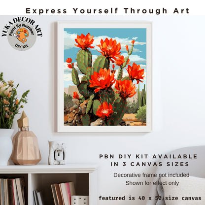 Cactus Flowers PAINT by NUMBERS Kit Adult Desert Landscape Painting DIY Color by Numbers Easy Beginners Kit Gift For Mom Outdoor Scenic Art