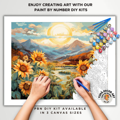 Sunflowers Adult PAINT by NUMBERS DIY Kit Mountain Valley Sunrise Art Easy Beginner's Oil Painting Kit Birthday Anniversary Gift For Mom Dad