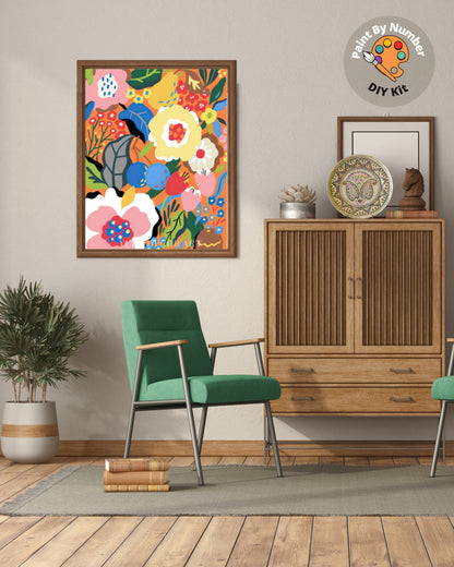 Modern Flowers  PAINT by NUMBER Kit for Adults ,Garden Bouquet ,Easy Beginners Acrylic Paint DIY Kit ,Living Bedroom Wall Art Decor