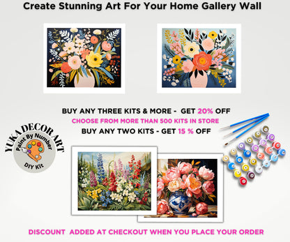 Wildflowers PAINT by NUMBERS Kit Adults Spring Flower Garden DIY Painting Easy Beginners Hobby Kit Wall Art Housewarming Gift Girlfriend Mom