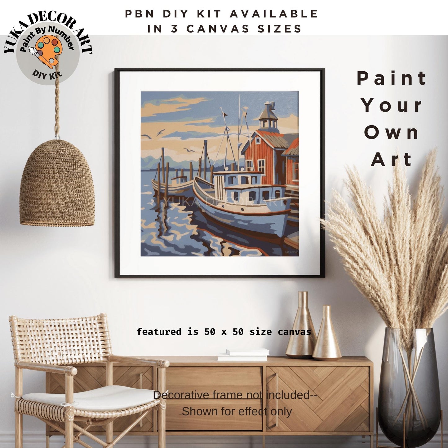 Lakeside Boat Vintage Style PAINT by NUMBER Kit Adult, Landscape Painting, Easy Beginner DIY Paint Kit, Lake Home Gift For Grandfather Dad