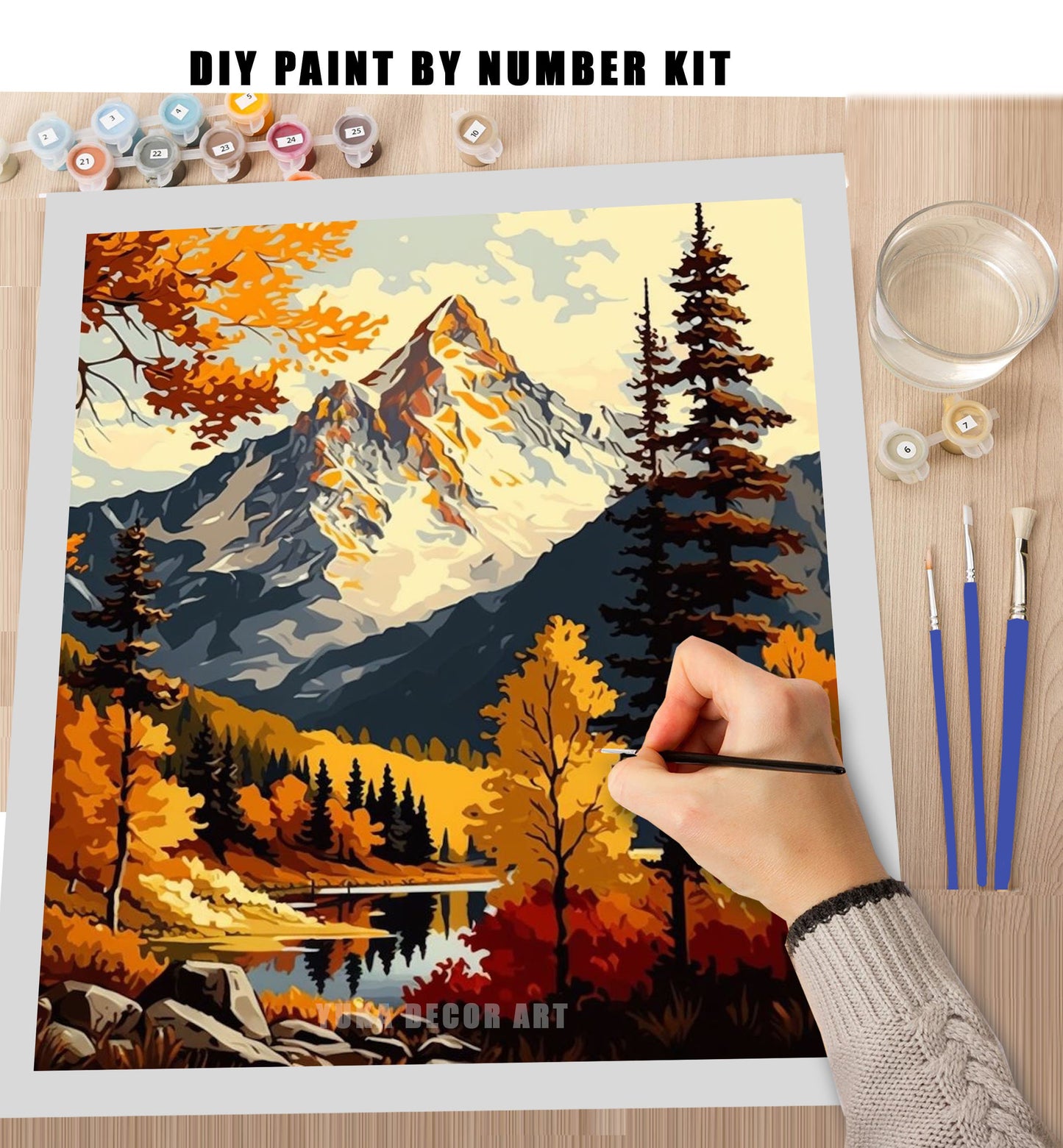 Mountain PAINT by NUMBERS Kit for Adults Mountains Nature Landscape Painting Easy Beginners Paint DIY Kit Living Bedroom Wall Art Decor Gift