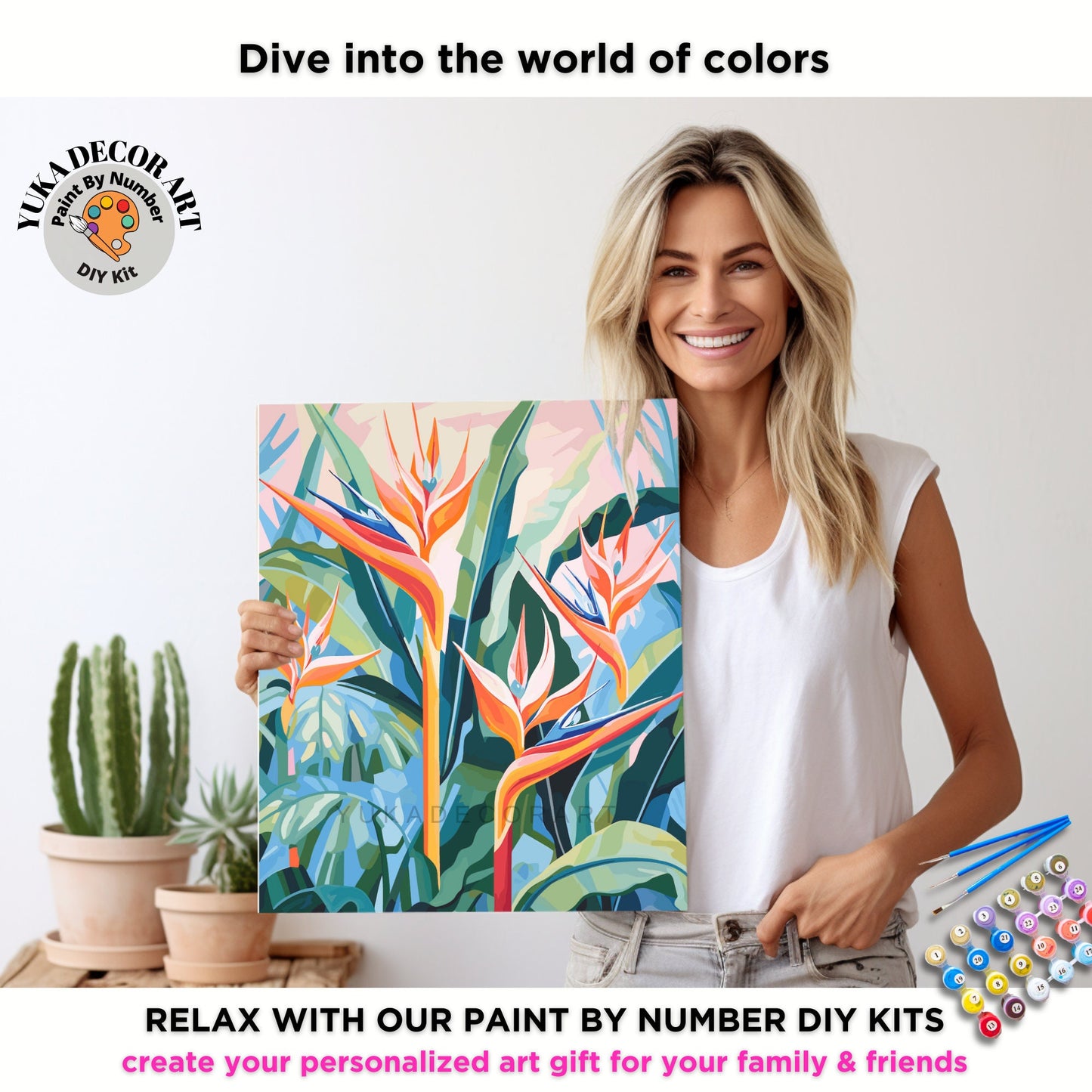 PAINT by NUMBER Adult Tropical Garden Flower Modern Watercolor Wall Art Easy Beginner Acrylic Paint DIY Kit Christmas Gift |Code: FL2309111