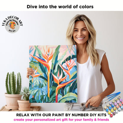 PAINT by NUMBER Adult Tropical Garden Flower Modern Watercolor Wall Art Easy Beginner Acrylic Paint DIY Kit Christmas Gift |Code: FL2309111