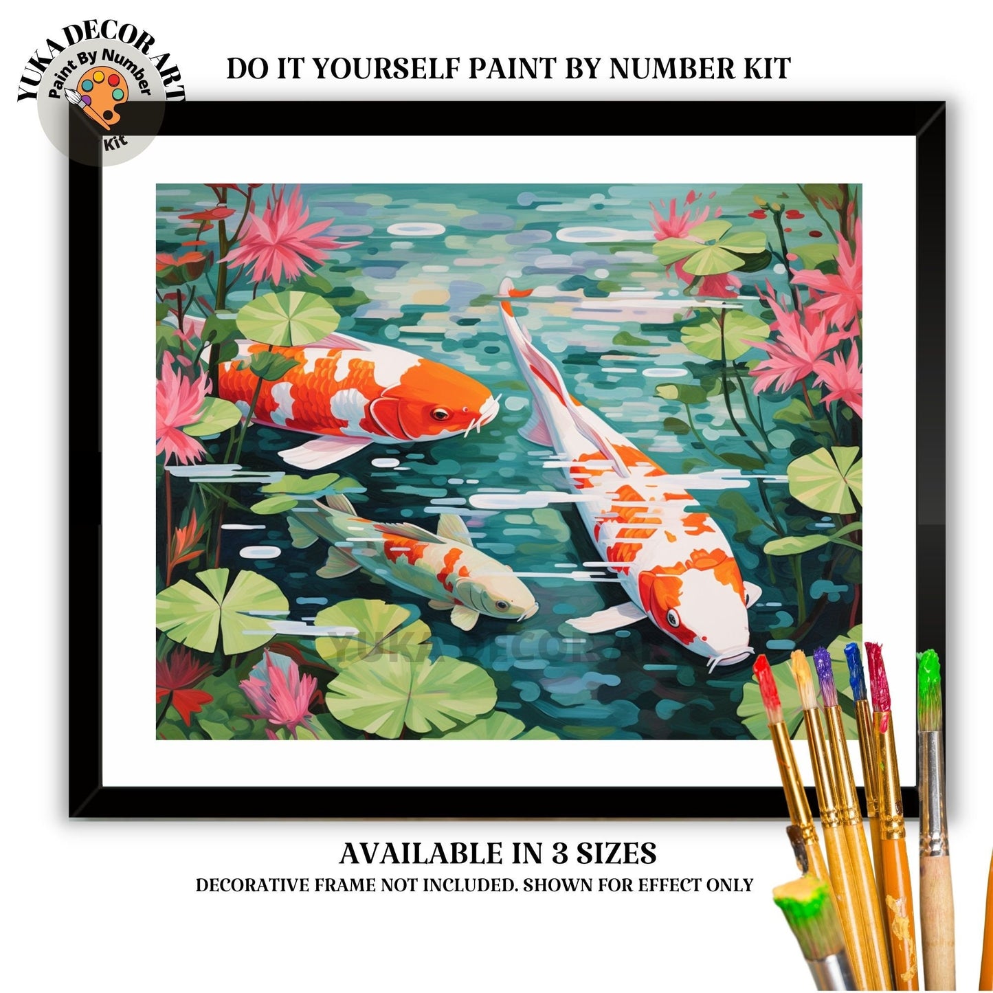 Koifish PAINT by NUMBER Kit Adult Asian Tropical Plants Fish Pond Minimalist Art Easy Beginner Oil Painting DIY Kit Gift For Girlfriend Mom