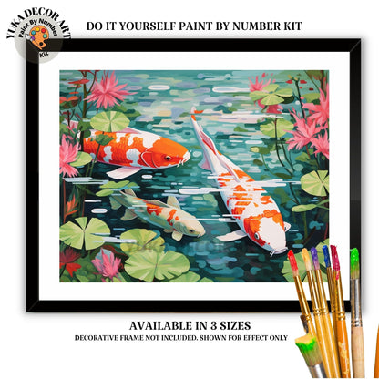 Koifish PAINT by NUMBER Kit Adult Asian Tropical Plants Fish Pond Minimalist Art Easy Beginner Oil Painting DIY Kit Gift For Girlfriend Mom