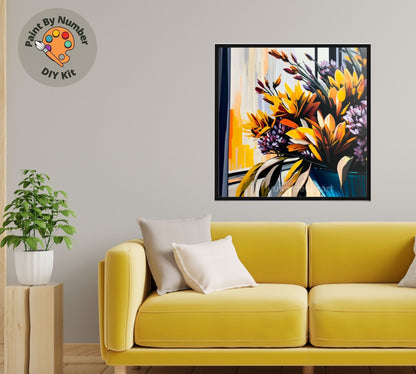 Flowers PAINT by NUMBER Kit for Adults Garden Flowers By The Window Easy DIY Beginners Painting Canvas Home Decor Hobby Activity Kit
