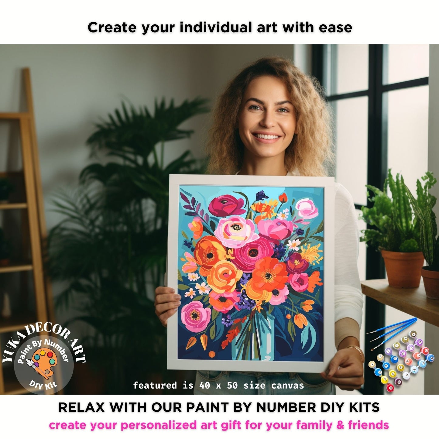 Flowers PAINT by NUMBER Kit for Adults  Flowers Vase Modern Still Life DIY Painting Easy Hobby Kit Wall Decor Art Mom Gift