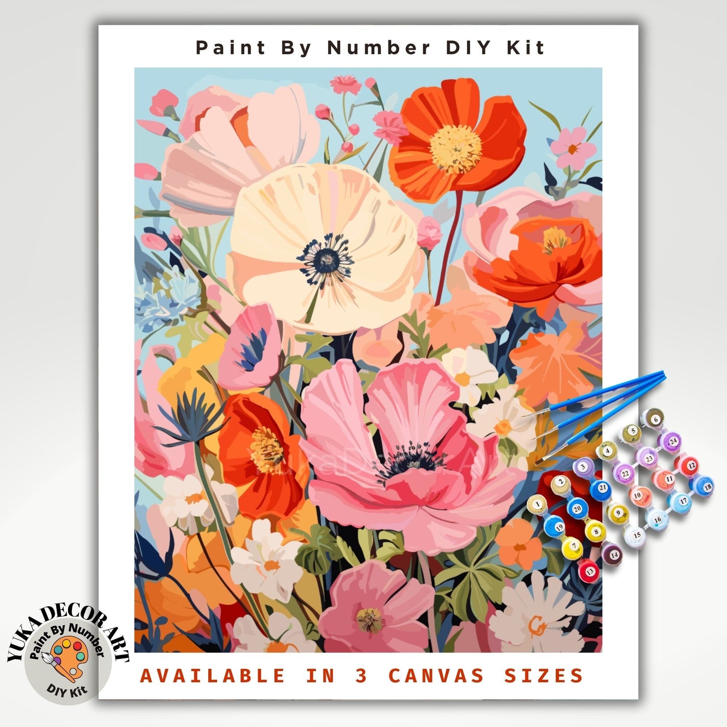 Flowers PAINT by NUMBER Kit for Adults Wildflowers Garden DIY Painting Floral Easy Beginners Hobby Kit Wall Decor Art Gift | Code: FL2309150