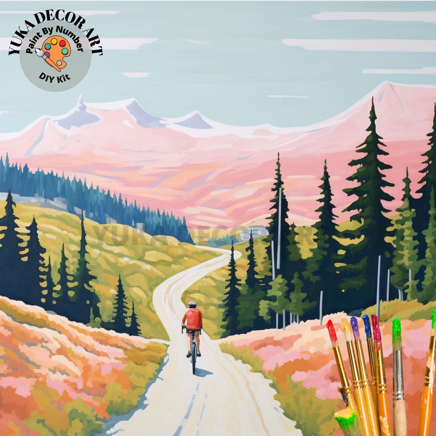 Minimalist Mountain PAINT by NUMBERS DIY Kit Adult Cyclist In Valley Landscape Art Easy Beginner Painting Birthday Custom Gift Girlfriend
