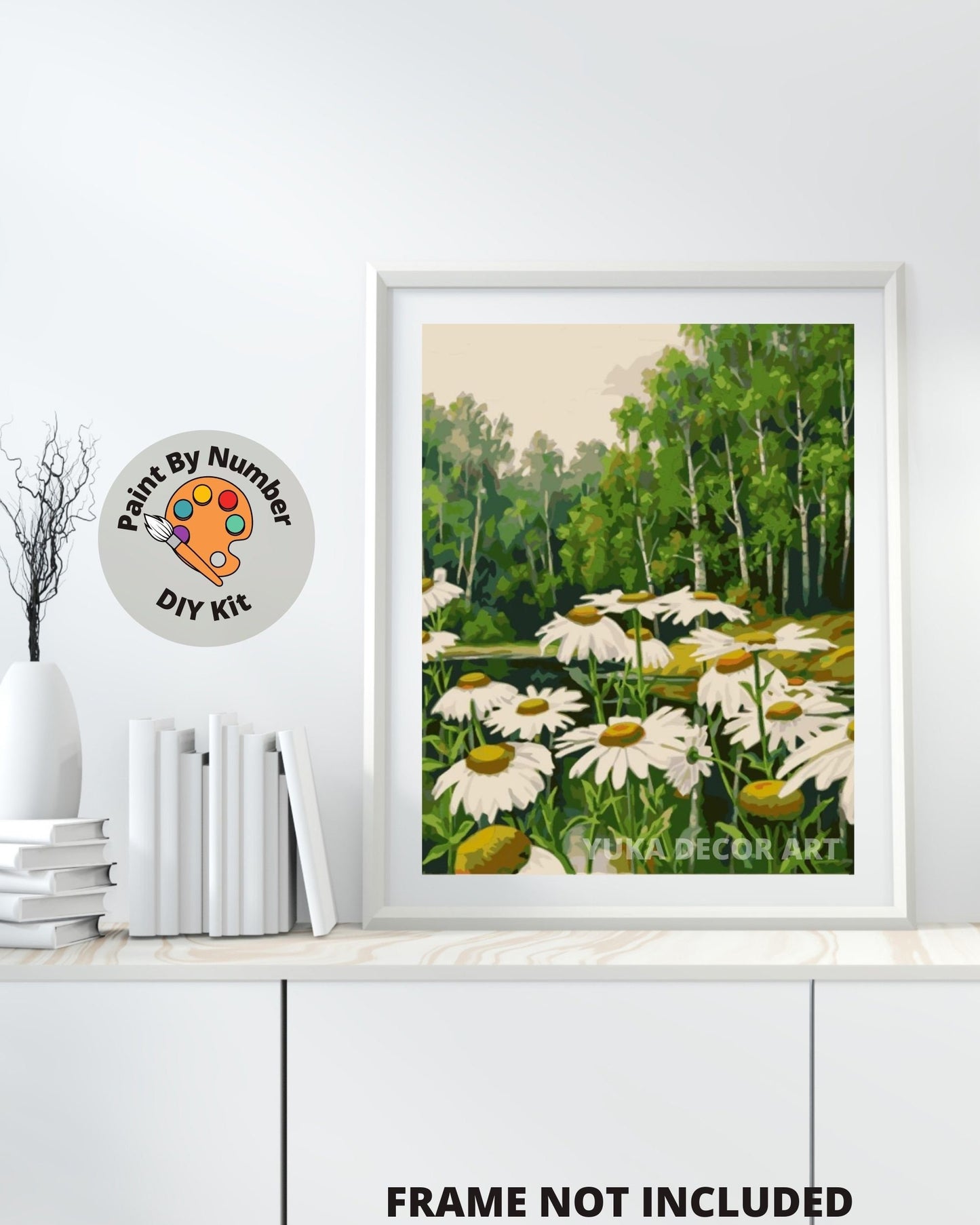 Daisy Flowers PAINT by NUMBERS Kit for Adult & Kids, Forest Mountain Scenic View ,Easy Beginner Acrylic Painting Kit,Wall Art , Hobby Gift