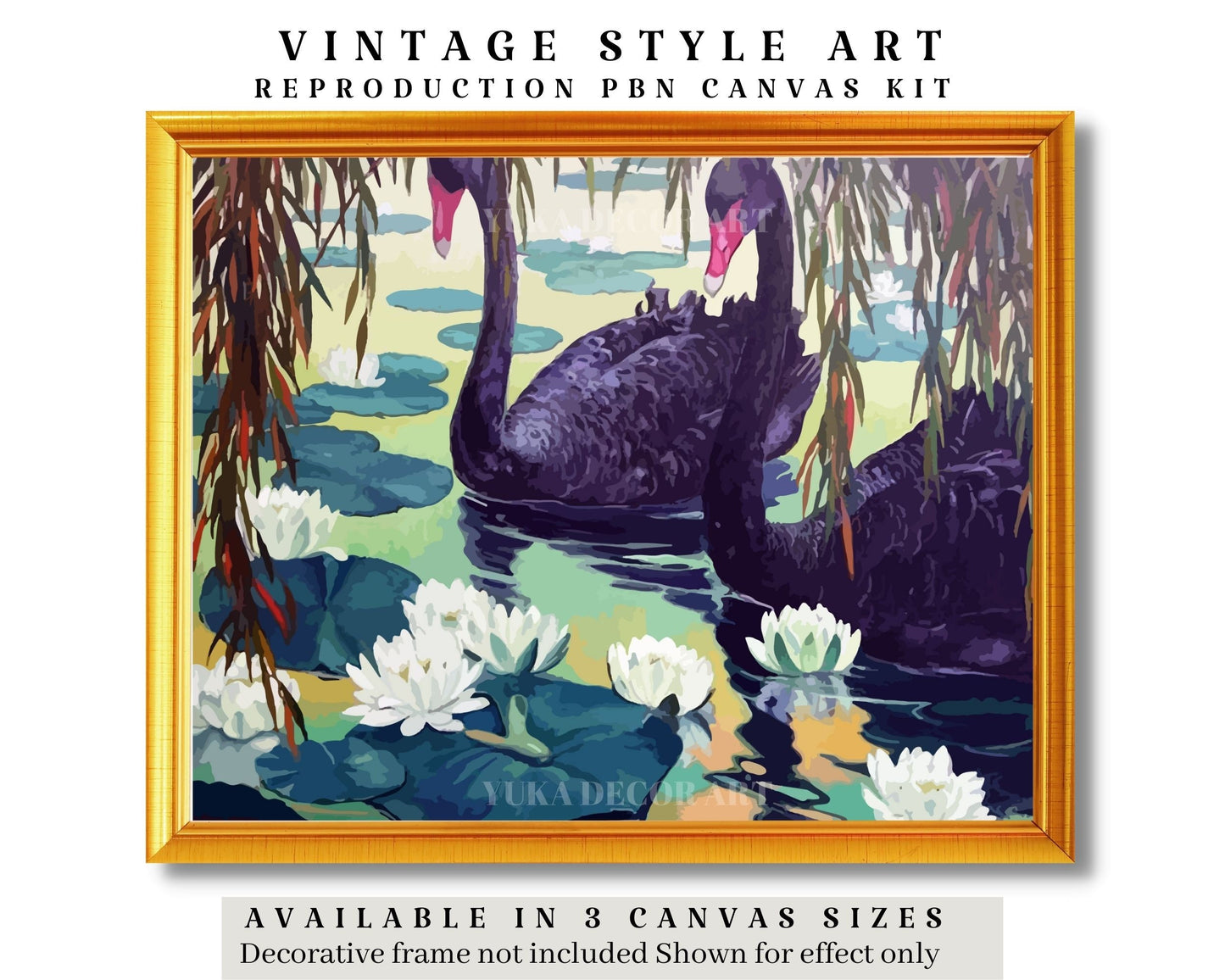 Black Swans In Lake Garden PAINT by NUMBER Premium DIY Paint Kit Adult , Vintage Style Easy Beginner Painting Gift