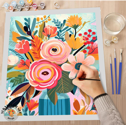 Flower Vase PAINT by NUMBERS Kit for Adults Spring Flowers Painting Easy Beginners Acrylic Paint DIY Wall Art Gift For Mom
