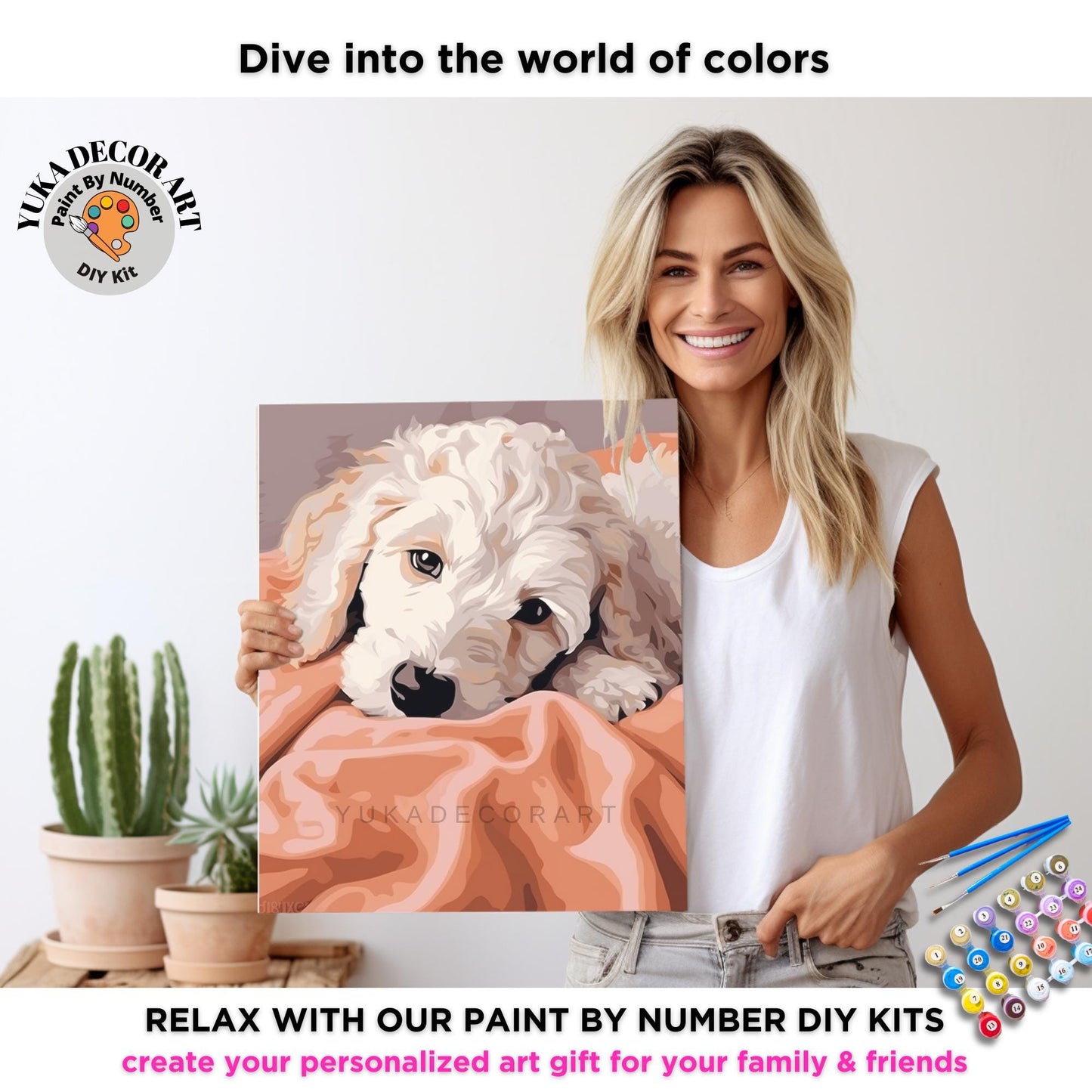 Cute Dog PAINT by NUMBER Kit Adult Painting DIY Color by Numbers Kit Easy Beginners Art Kit Birthday Gift For Wife  Mom Girlfriend Grandma
