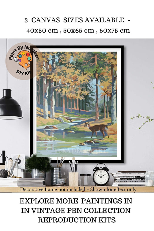 Vintage Style  PAINT by NUMBER Kit Adult, Stream River Landscape Art , Easy Beginner Acrylic Painting DIY Kit,Home Decor Gift