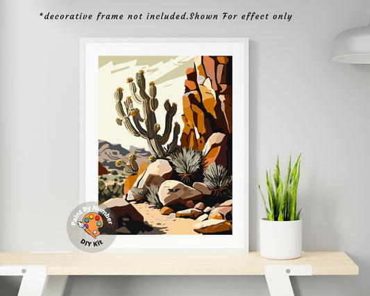 Cactus PAINT by NUMBERS Kit Adult Desert Cactus Rocky Midwest Landscape Easy Beginners  DIY Painting Vintage Southwestern Style Decor Gift