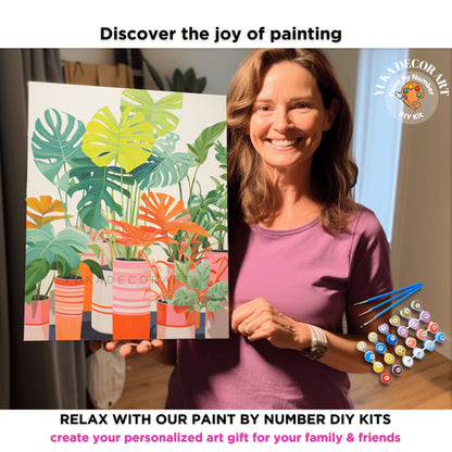 Greenhouse Art Paint By Number Kit Garden Plants DIY Paint by Numbers For Adult,Green House Plant Paint by Number Botanical Floral Art