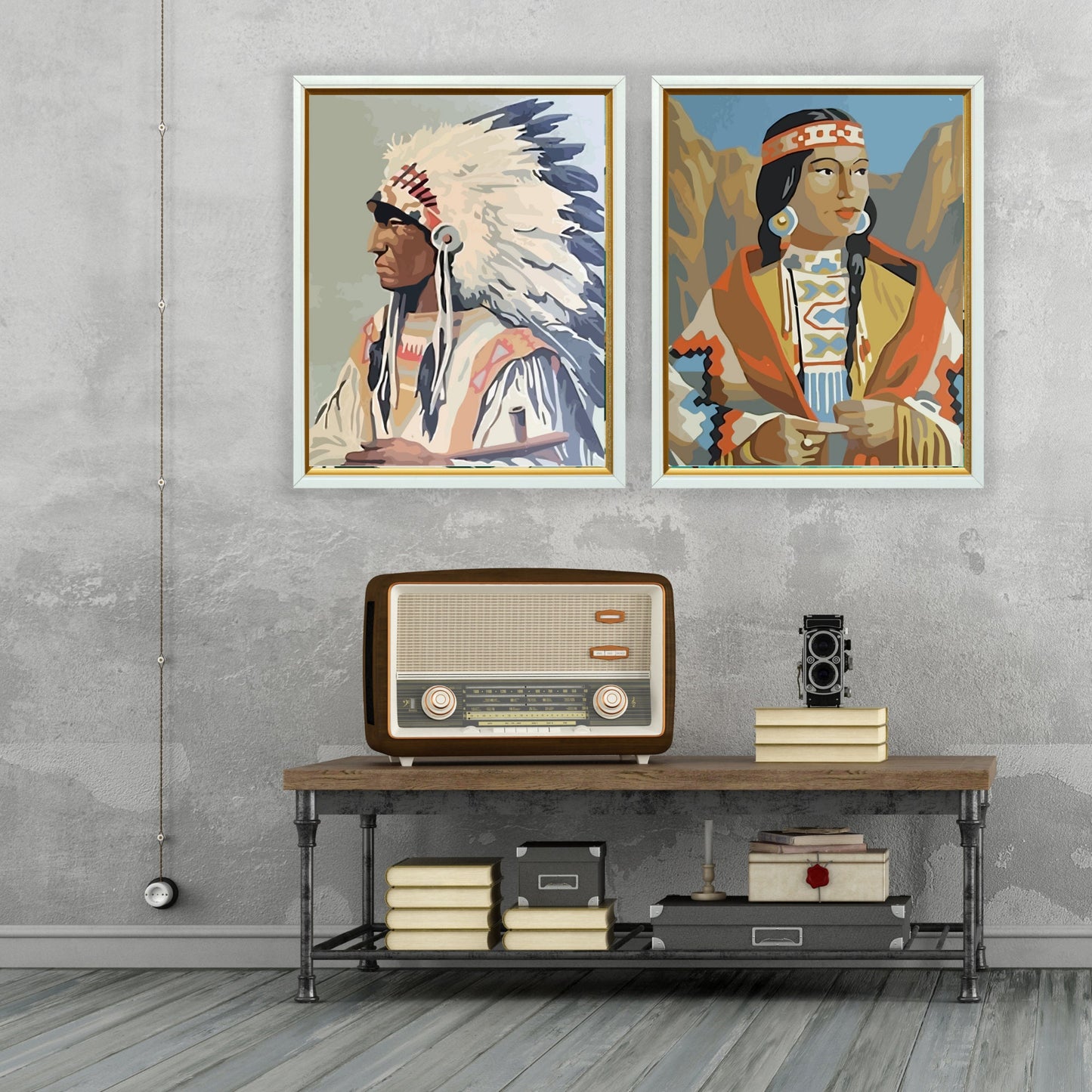 PAINT by NUMBER Vintage Style Kit for Adult , Native American Vintage Style Art , Easy Acrylic Paint Kit,Wall Art Gift