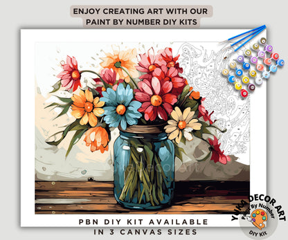 Floral PAINT by NUMBERS Kit Adults Farmhouse Rustic Decor DIY Painting Easy Beginners Canvas Kit Wall Art Mother's Day Gift Girlfriend