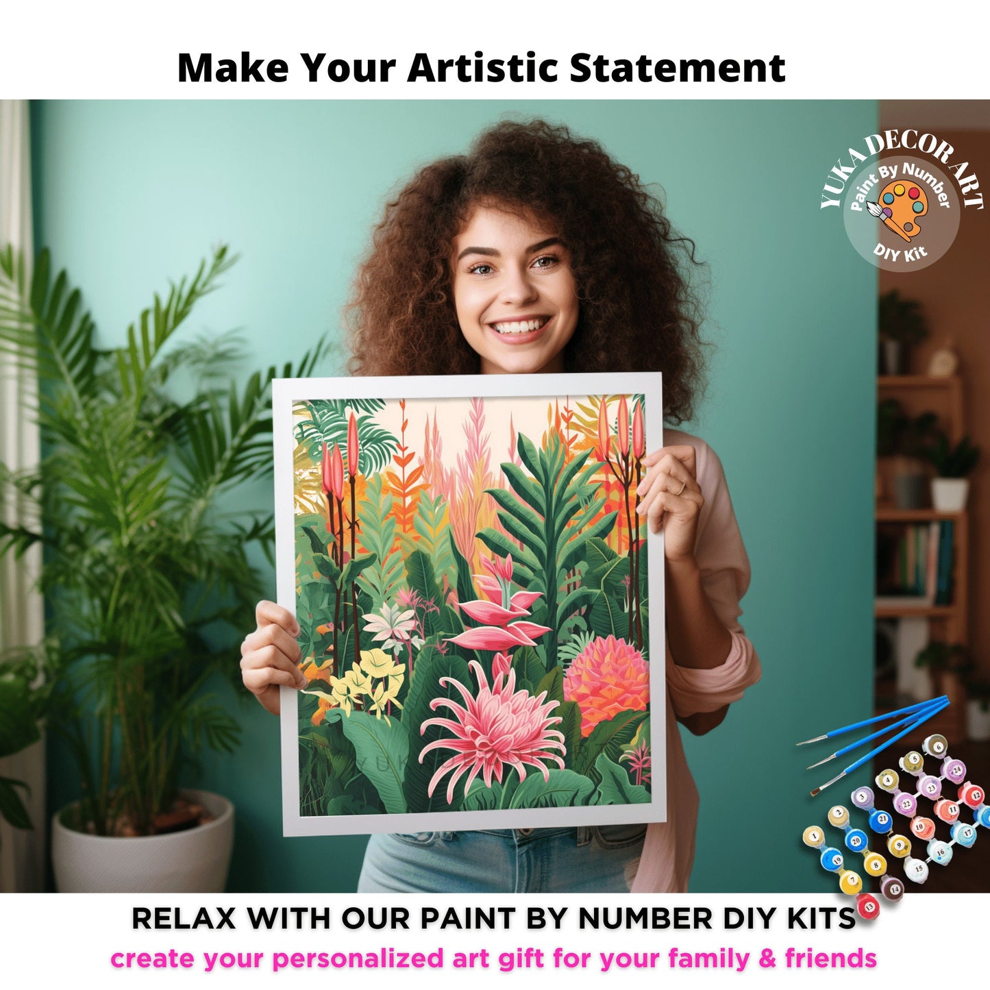 Tropical Forest PAINT by NUMBER Kit Adult Vibrant Leaves Foliage Colors Easy Beginner's Painting DIY Kits Gift for Mom Dad