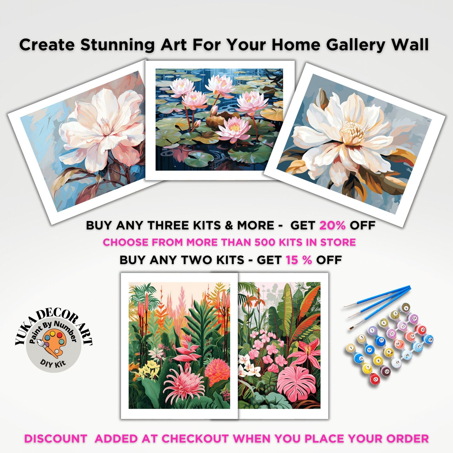 Floral PAINT by NUMBERS Adult Kit , Painting , Magnolia Flower Easy Beginner Acrylic Painting DIY Kit , Gift For Grandma
