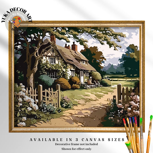 Country Cottage PAINT by NUMBER DIY Kit for Adult Vintage Style  Farm Art Easy Beginner Acrylic Paint Kit Midcentury Decor Gift Housewarming
