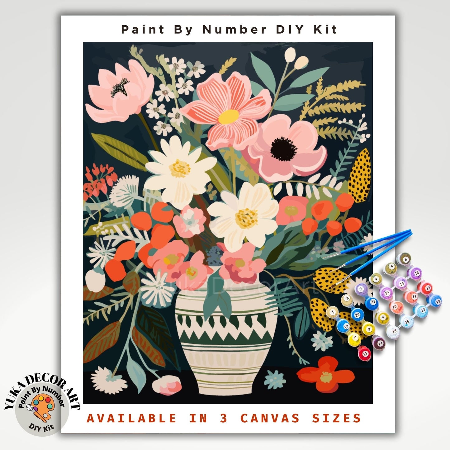 Floral Modern PAINT by NUMBER Kit Adults Still life Vase Flowers DIY Painting Easy Acrylic Paint Kit Living Wall Art  Gift