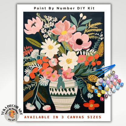 Floral Modern PAINT by NUMBER Kit Adults Still life Vase Flowers DIY Painting Easy Acrylic Paint Kit Living Wall Art  Gift