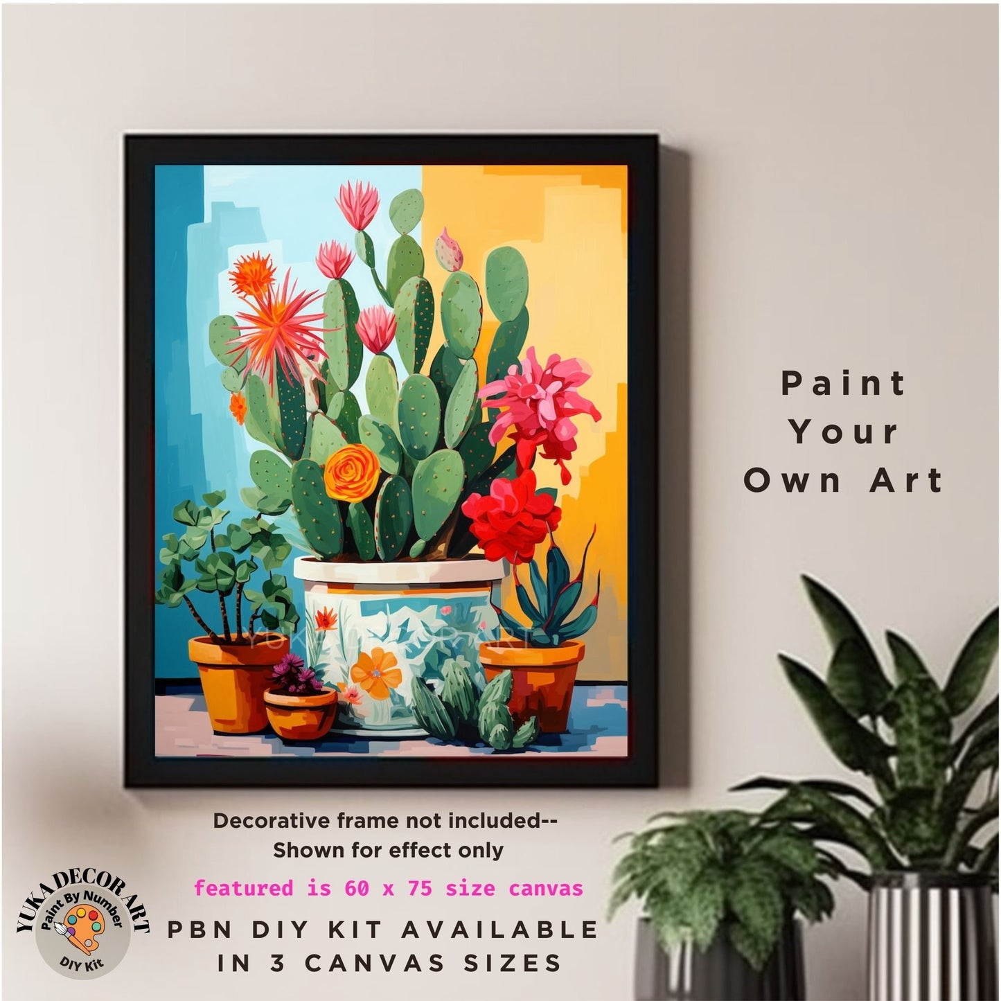 PAINT by NUMBERS Kit for Adults Minimalist Vibrant Cactus Art Easy Beginners Boho Colorful DIY Paint Kit Anniversary Gift