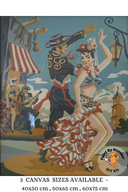 Vintage Paint By Number Set of 2, Flamenco  Dancer Couple, Gift for Mom Grandmom, Vintage Wall Art