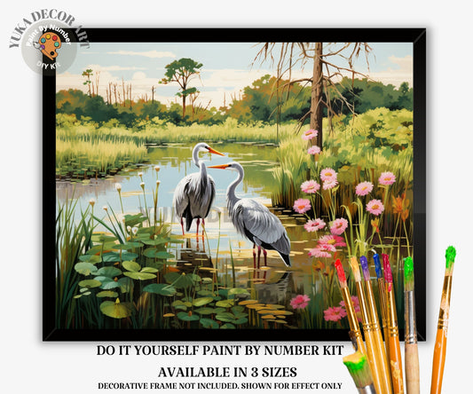 Birds in Lake PAINT by NUMBER Kit Adult Painting DIY by Numbers Easy Beginners Painting Birthday Gift For Mom Grandma Vintage Art Home Decor