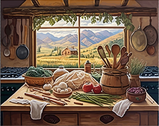 Vintage Style PAINT by NUMBER Adult DIY Kit Cottage Core Farmhouse , Country Kitchen ,Easy Beginner Acrylic Painting Kit,Home Decor Gift