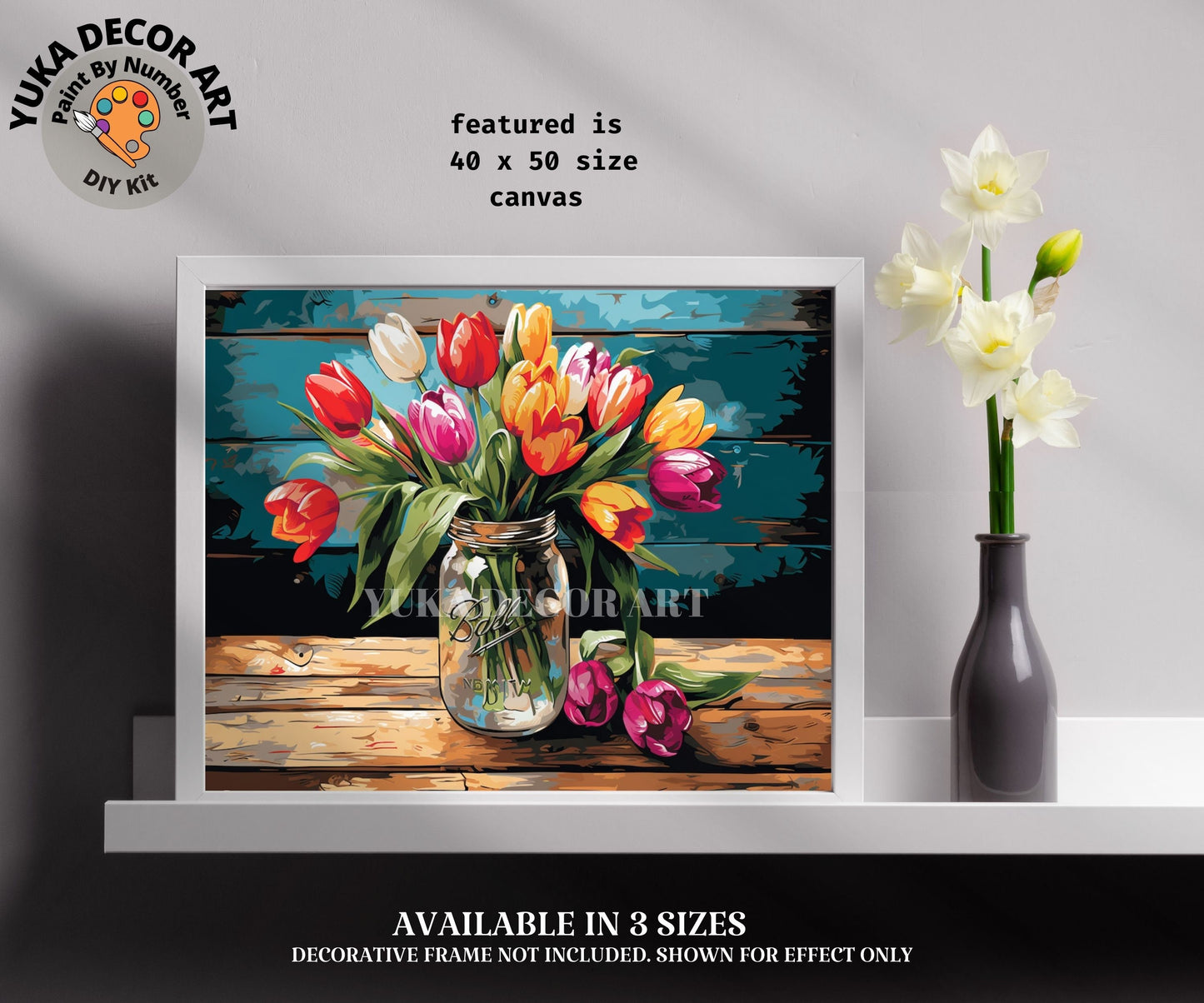 Tulips PAINT by NUMBERS Kit for Adults Vase Of Flowers Still Life DIY Painting Easy Beginners Hobby Kit Wall Art Mom Gift